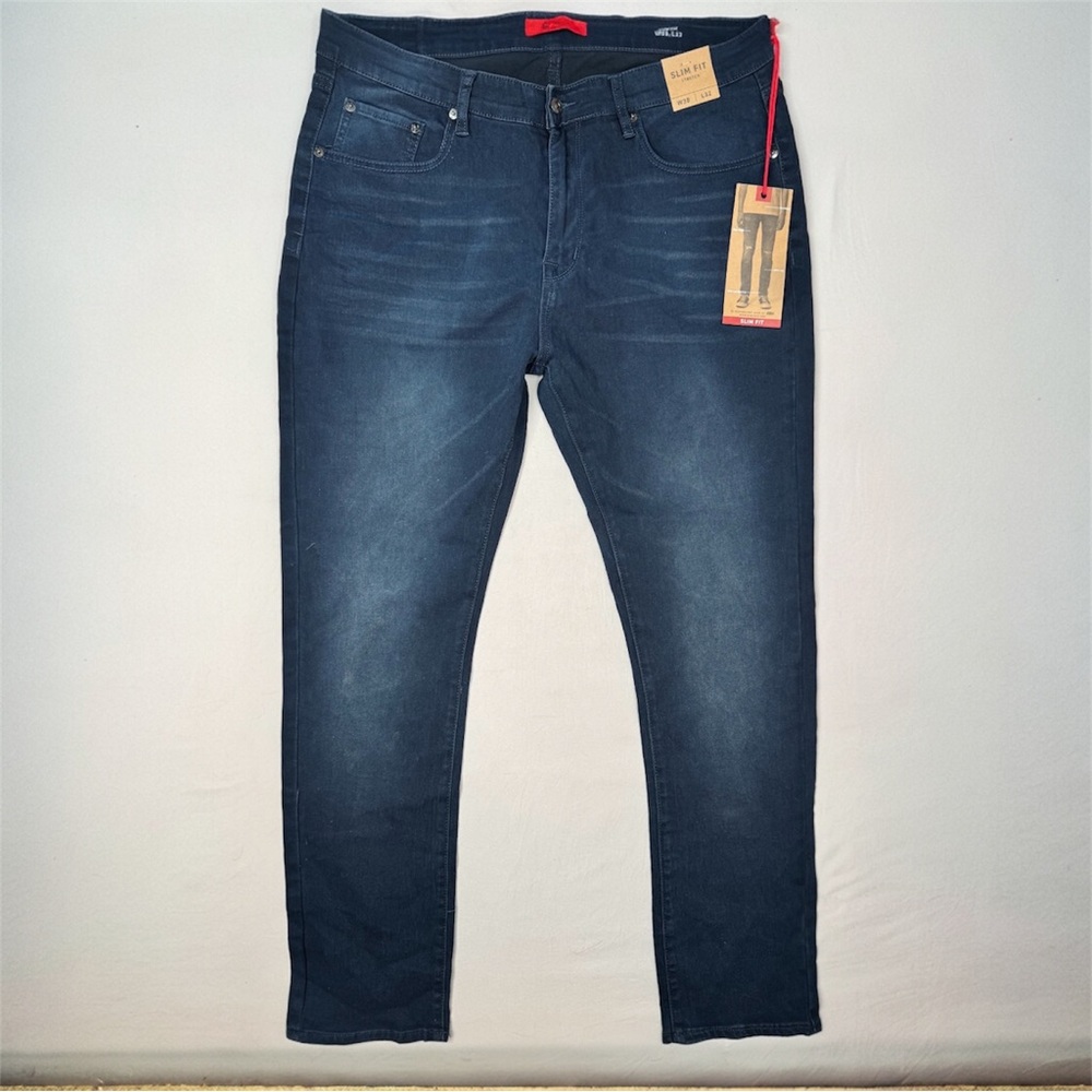 MBX Jeans Men's Slim Fit Stretch Dark Wash Blue 5-Pocket W38 L32